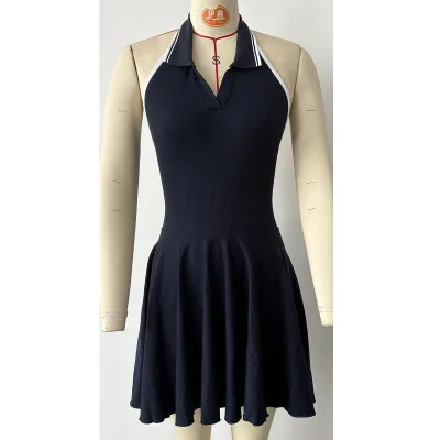 Women Fashion Casual Lapel Pocket Sleeveless Breathable Anti-Light Sports Tennis Dress