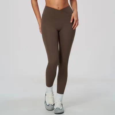 Women Fashion Solid Color Naked Breathable High Elastic High Waist Sports Yoga Leggings