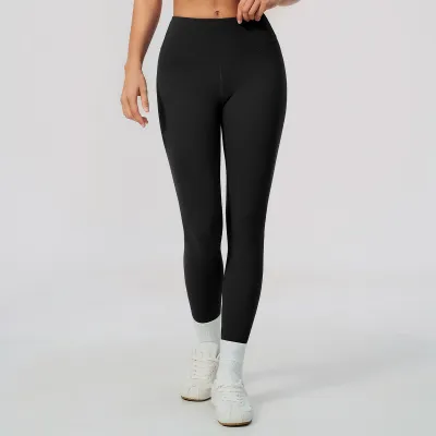 Women Fashion Casual Solid Color Sanding Sports High Elastic Slim Yoga Leggings
