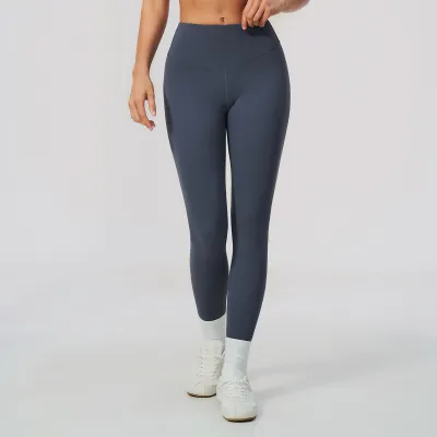 Women Fashion Casual Solid Color Sanding Sports High Elastic Slim Yoga Leggings