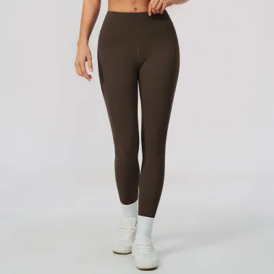 Women Fashion Casual Solid Color Sanding Sports High Elastic Slim Yoga Leggings