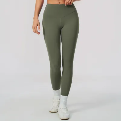 Women Fashion Casual Solid Color Sanding Sports High Elastic Slim Yoga Leggings