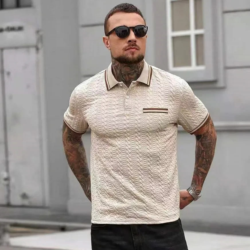 Men'S Fashion Casual Summer Jacquard Lapel Short-Sleeve Polo Shirt