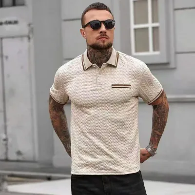 Men'S Fashion Casual Summer Jacquard Lapel Short-Sleeve Polo Shirt
