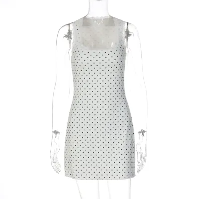 Women Fashion Polo Dot Print Lace Stitching Mini Dress