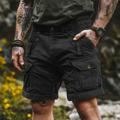 Men'S Fashion Casual Summer Solid Color Multi-Pocket Loose Shorts