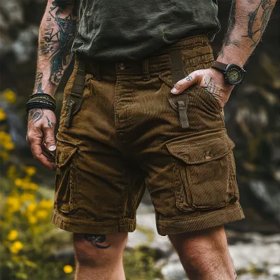 Men'S Fashion Casual Summer Solid Color Multi-Pocket Loose Shorts