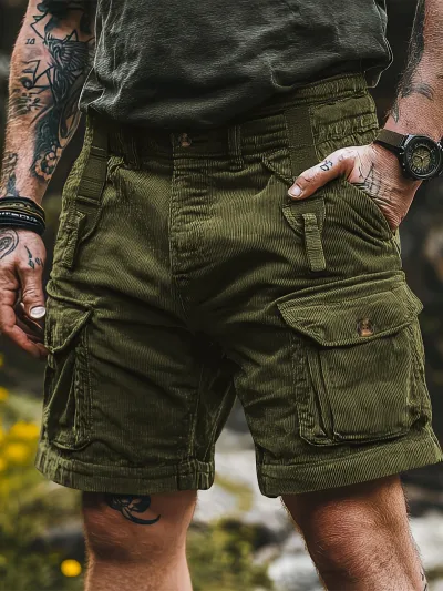 Men'S Fashion Casual Summer Solid Color Multi-Pocket Loose Shorts