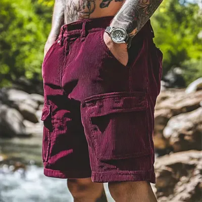Men’S Fashion Casual Summer Solid Color Multi-Pocket Loose Shorts