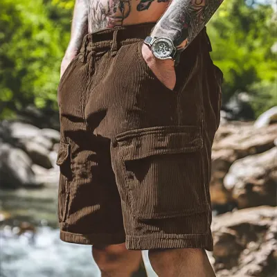 Men’S Fashion Casual Summer Solid Color Multi-Pocket Loose Shorts