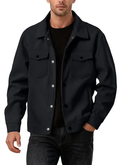 Men'S Fashion Casual Autumn Solid Color Corduroy Single-Breasted Collar Long-Sleeve Jacket
