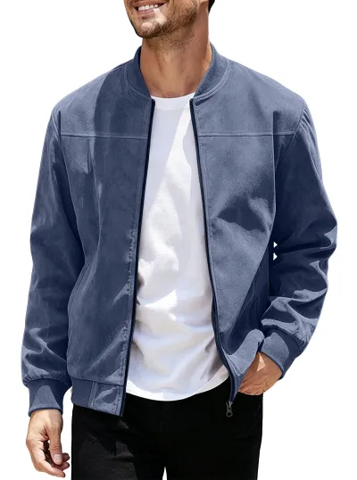 Men'S Fashion Casual Autumn Solid Color Suede Long-Sleeve Zipper Jacket