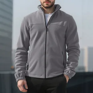 Men Fashion Casual Autumn And Winter Solid Color Velvet Vertical Collar Long-Sleeve Coat