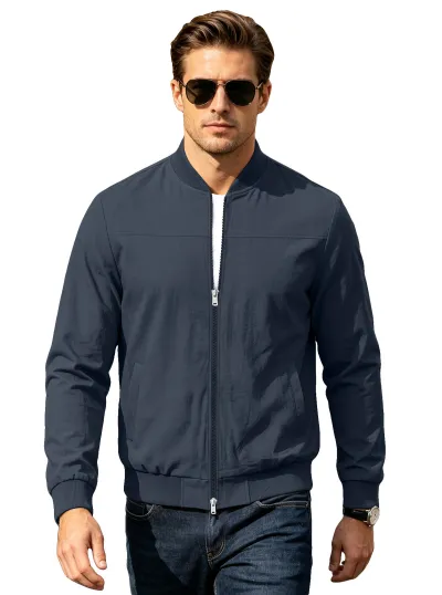Men'S Fashion Casual Autumn Solid Color Pocket Long-Sleeve Baseball Jacket