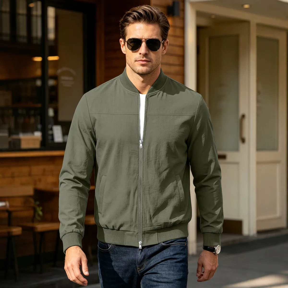 Men'S Fashion Casual Autumn Solid Color Pocket Long-Sleeve Baseball Jacket