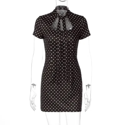 Women Fashion Sexy Polo Dot Print Mini Dress
