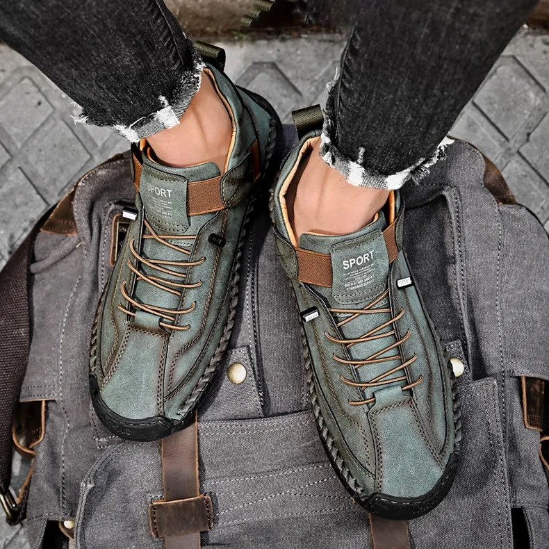 Men'S Fashion Casual Solid Color Tooling Stitch Mid-Top Flat Sneakers