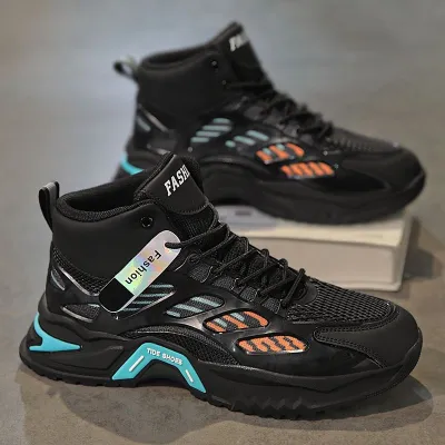 Men'S Fashion Casual Autumn Breathable High-Top Thick-Soled Mesh Sneakers