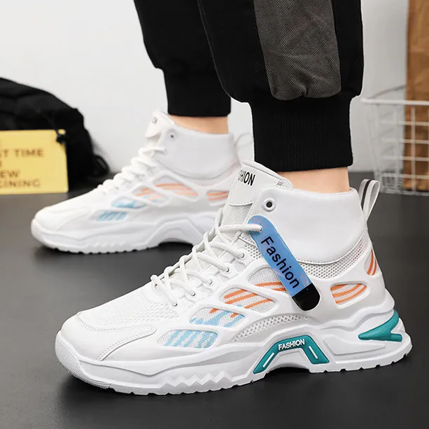 Men'S Fashion Casual Autumn Breathable High-Top Thick-Soled Mesh Sneakers