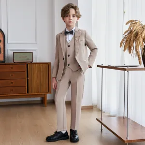 Kids Boys Fashion British Gentleman Style Shirt Vest Coat Pants Bow Tie Brooch Birthday Formal 6pcs/Set