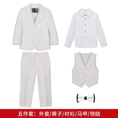 Kids Boys Fashion Autumn And Winter British Shirt Vest Coat Pants Bow Tie Performance 5pcs/Set
