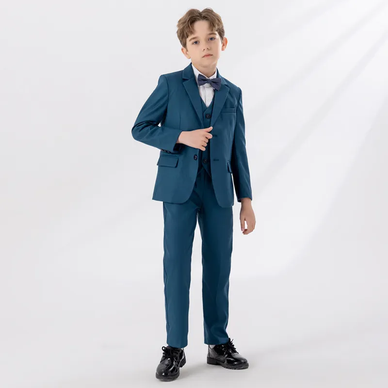 Kids Boys Fashion Autumn And Winter British Shirt Vest Coat Pants Bow Tie Performance 5pcs/Set