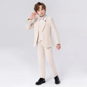 Kids Boys' Fashion Spring And Autumn British Solid Color Shirt Vest Coat Pants Bow Tie Brooch Performance Suit 6pcs/Set