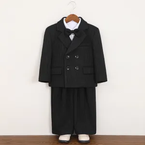 Kids Boys' Fashion Autumn And Winter British Style Stripe Long Sleeve Shirt Coat Pants Bow Tie Banquet 4pcs/Set