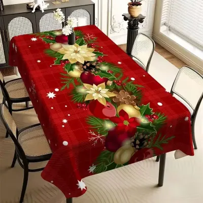 Christmas Tree Scene Snowflake Snowman Waterproof Dining Table Tablecloth Decorative