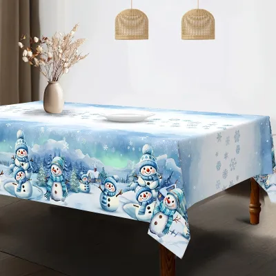 Christmas Tree Scene Snowflake Snowman Waterproof Dining Table Tablecloth Decorative