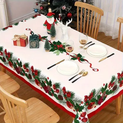 Christmas Tree Scene Snowflake Snowman Waterproof Dining Table Tablecloth Decorative
