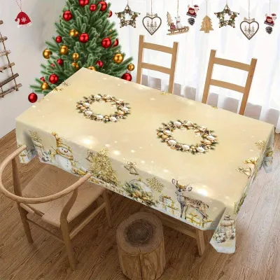 Christmas Tree Scene Snowflake Snowman Waterproof Dining Table Tablecloth Decorative