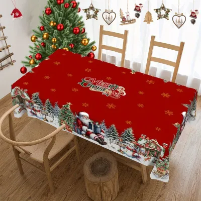 Christmas Tree Scene Snowflake Snowman Waterproof Dining Table Tablecloth Decorative