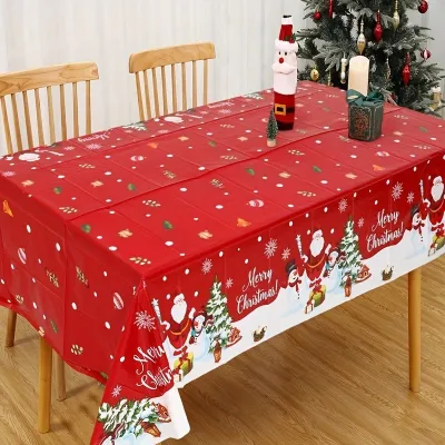 Christmas Tree Scene Snowflake Snowman Waterproof Dining Table Tablecloth Decorative
