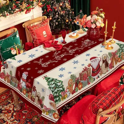 Christmas Tree Scene Snowflake Snowman Waterproof Dining Table Tablecloth Decorative