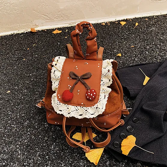 Kids Girls Fashion Retro Autumn And Winter Lace Small Backpack