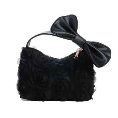 Kids Girls Fashion Solid Color Rose Bow Handbag