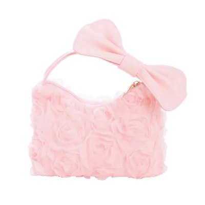 Kids Girls Fashion Solid Color Rose Bow Handbag