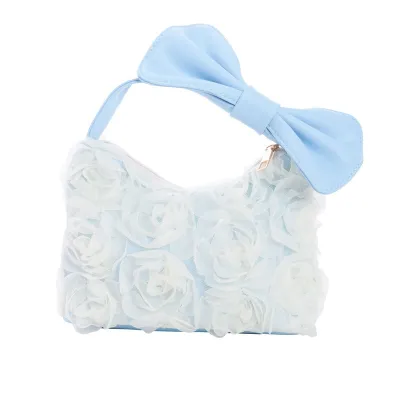 Kids Girls Fashion Solid Color Rose Bow Handbag