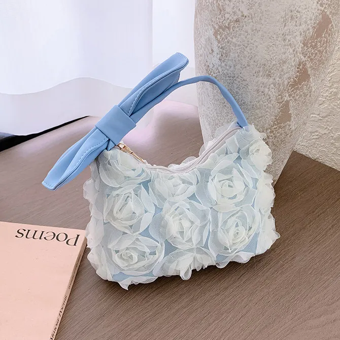 Kids Girls Fashion Solid Color Rose Bow Handbag