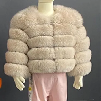 Kids Girls Fashion Winter Solid Color Faux Fox Fur Warm Thickened Long-Sleeve Coat