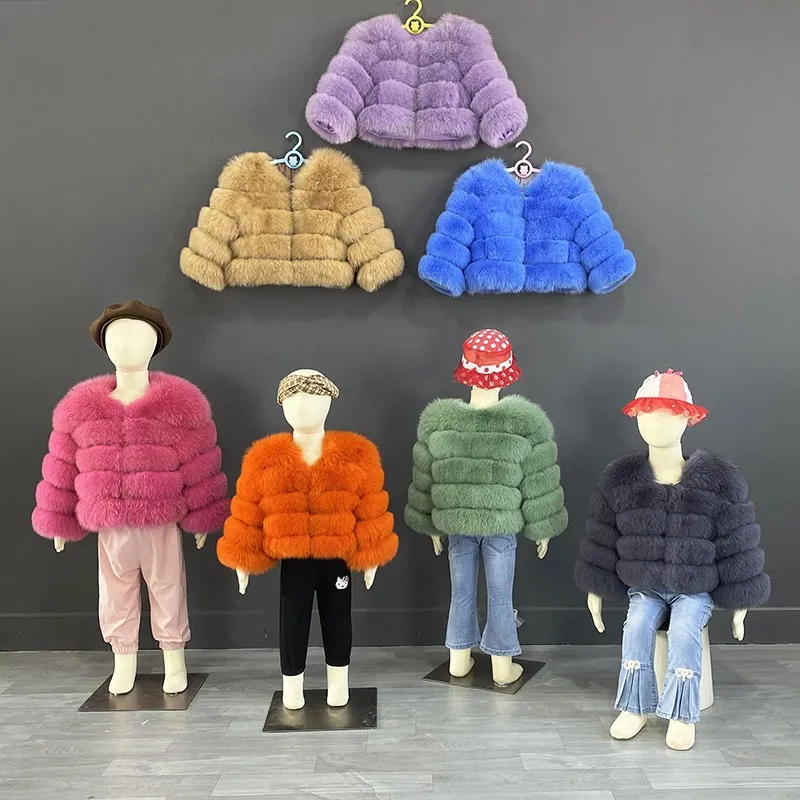 Kids Girls Fashion Winter Solid Color Faux Fox Fur Warm Thickened Long-Sleeve Coat