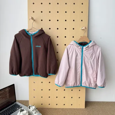 Kids Boys And Girls Fashion Casual Autumn And Winter Double-Sided Fleece-Lined Long-Sleeve Zipper Hooded Coat