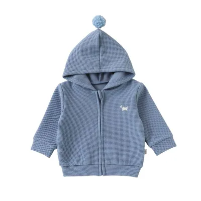 Kids Baby Boys And Girls Fashion Autumn Solid Color Waffler Long-Sleeve Zipper Hooded Coat