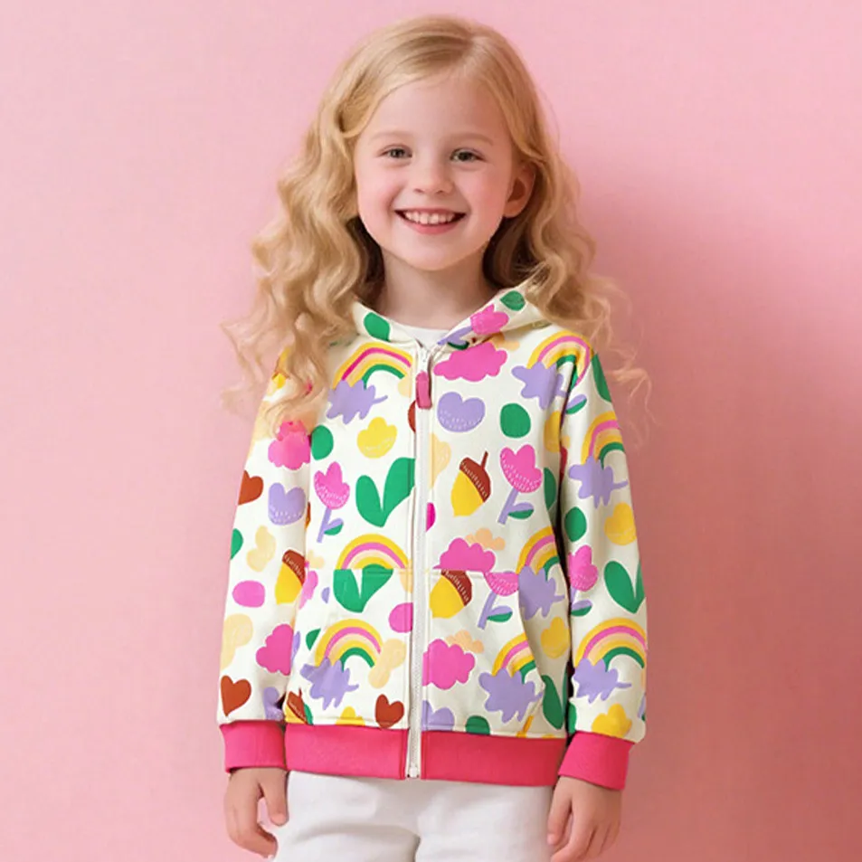 Kids Girls Fashion Casual Autumn Printed Long Sleeve Hoodie Zipper Coat