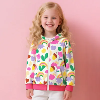 Kids Girls Fashion Casual Autumn Printed Long Sleeve Hoodie Zipper Coat