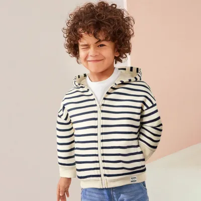 Kids Boys Fashion Casual Autumn And Winter Stripe Long Sleeve Zipper Hooded Coat