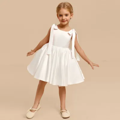 Kids Girl'S Fashion Elegant Solid Color Satin Sleeveless A-Line Party Princess Dress