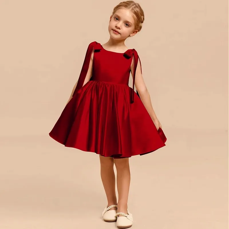 Kids Girl'S Fashion Elegant Solid Color Satin Sleeveless A-Line Party Princess Dress