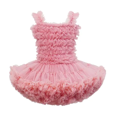 Kids Girls Fashion Cute Solid Color Sleeveless Mesh Puffy Party Princess Dress